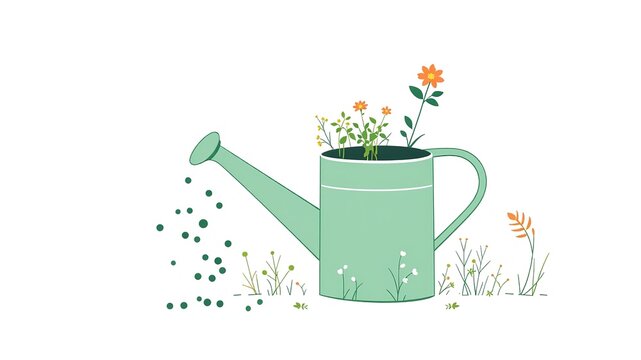 green watering can with flowers growing clip art preview