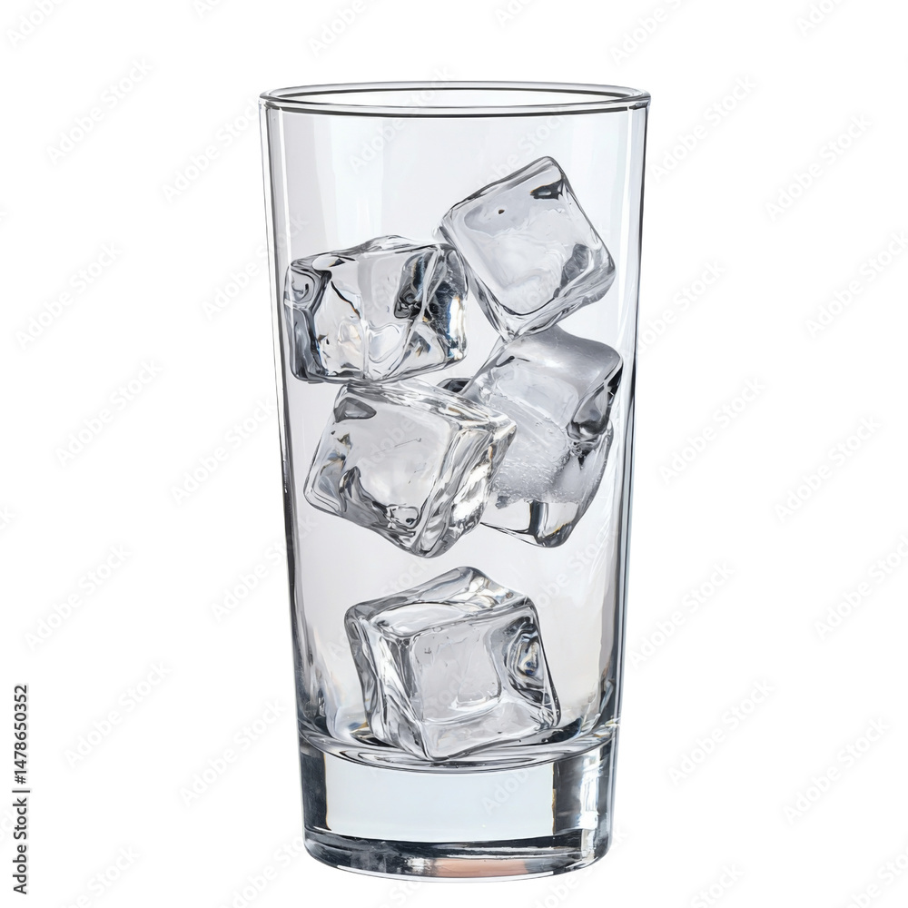Aufkleber clear glass filled with ice cubes, perfect for refreshing drinks. ice cubes create cool and inviting
