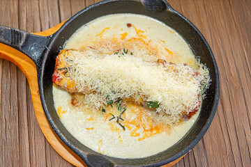 Italian Lasagna Served in a Cast Iron Skillet