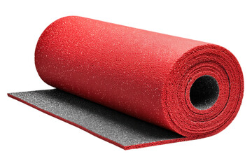 Red rolled objects including paint roller toilet paper and carpet On A Transparent Background