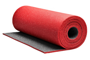 Red rolled objects including paint roller toilet paper and carpet On A Transparent Background