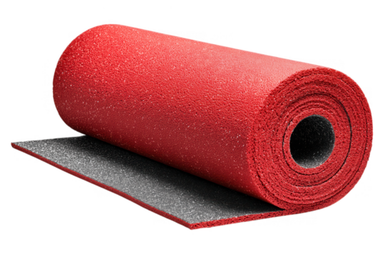 Red rolled objects including paint roller toilet paper and carpet On A Transparent Background