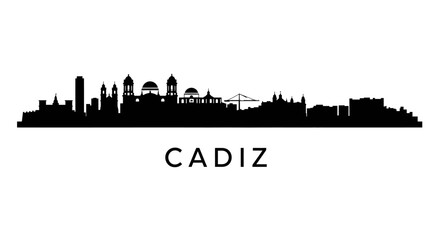 Fototapeta premium Cadiz Spain Skyline Black Silhouette Landmarks.