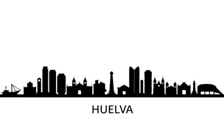 Naklejka premium Huelva Skyline Silhouette with Spain.