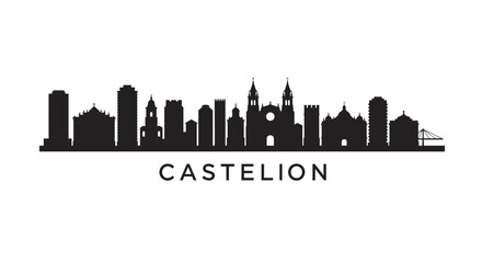 Fototapeta premium Castellon Skyline with Spain Vector, and Black Silhouette.