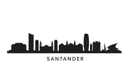 Naklejka premium Santander Skyline Silhouette with Spain Cityscape.