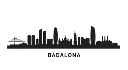 Naklejka premium Badalona skyline silhouette with city, Spain, and vector.