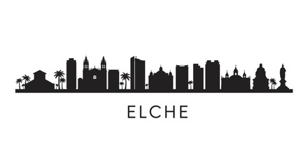 Obraz premium Elche Spain Skyline Silhouette with Vector, and Black.