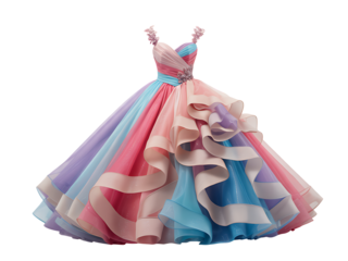 Elegant and dreamy pastel colored ball gown with ruffles and sparkling details