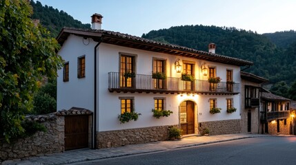 Fototapeta premium Charming Mountainside House at Dusk