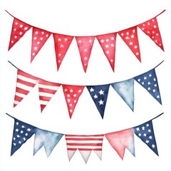 Obraz premium Watercolor Patrioitc Bunting Flags for Independence Day Celebration Perfect for Festive Designs and Party Decorations
