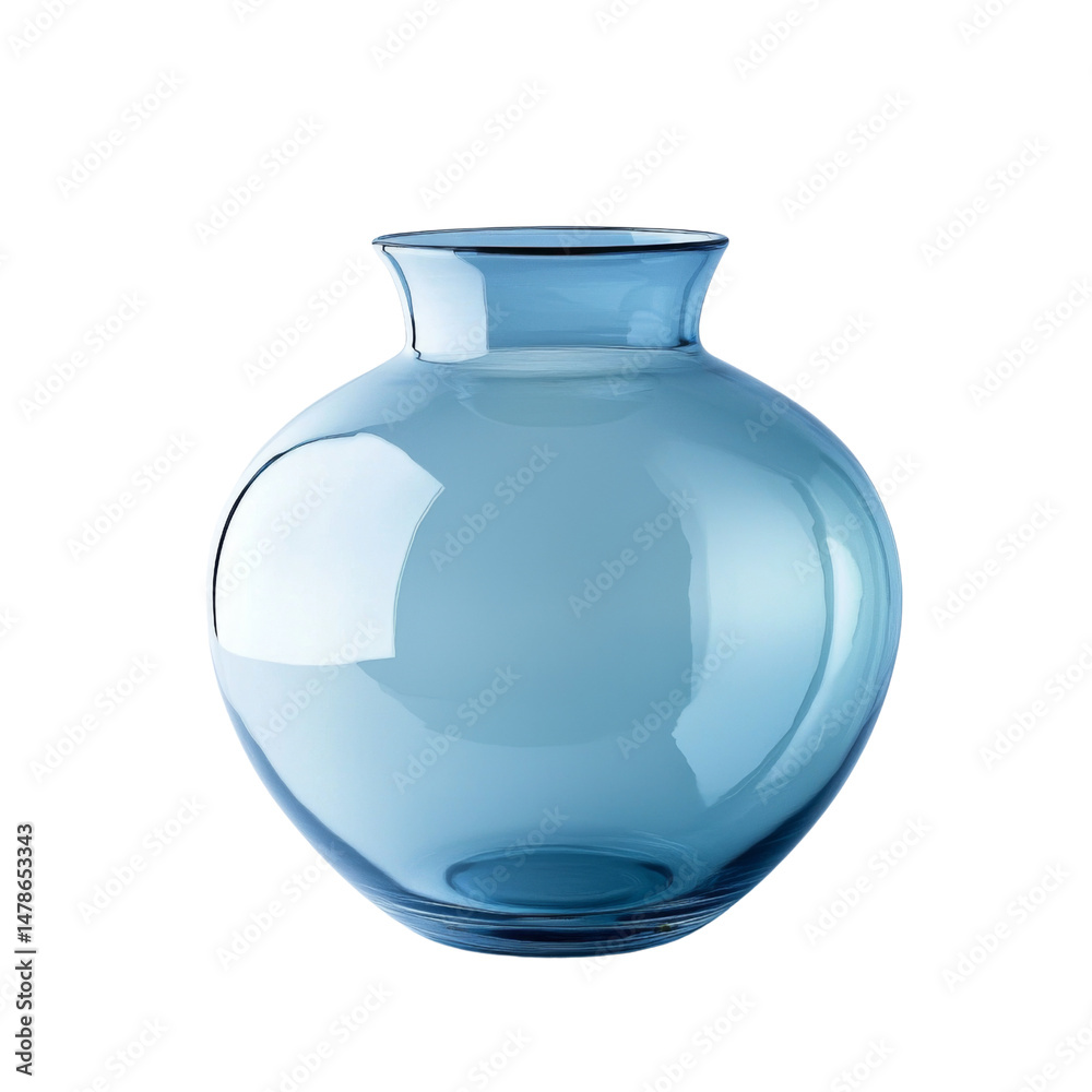 Poster beautiful blue glass vase with round shape and smooth surface, perfect for floral arrangements or as decorative piece. Its elegant design adds touch of sophistication to any space