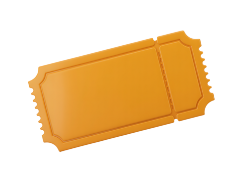 An isolated orange ticket on a dark background representing events and entertainment access.