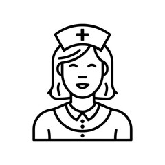 Fototapeta premium Nurse Icon – Female Medical Worker Line Art for Healthcare and Hospital Graphics