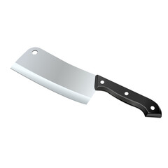 Realistic Butcher Cleaver Knife with Black Handle vector illustration