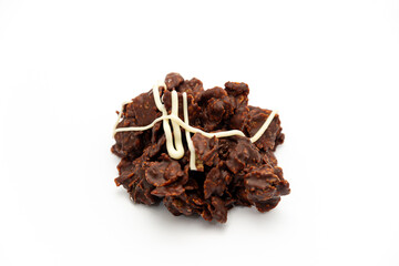 Chocolate Cluster Dessert with Cornflakes on White Background