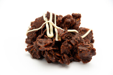 Chocolate Cluster Dessert with Cornflakes on White Background