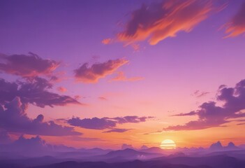 Obraz premium Abstract watercolor sky, sunset hues in orange and purple, soft blend , calming, mood