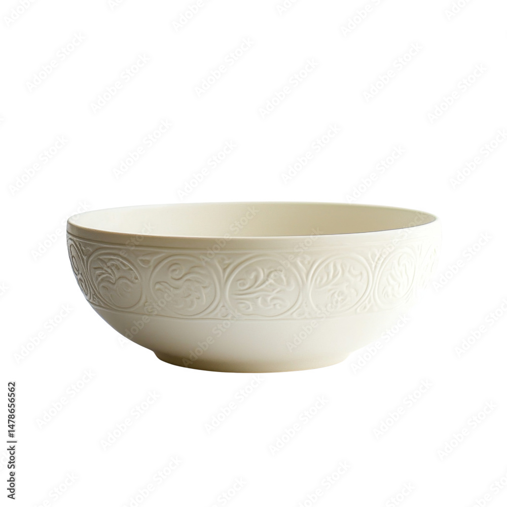 Aufkleber elegant ceramic bowl with intricate embossed design, perfect for serving salads or fruits. its neutr