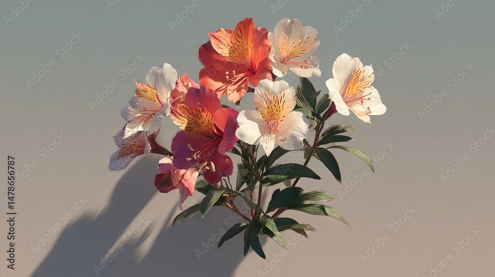 Poster A graceful flower in a clear vase floating midair with a soft shadow on a white background creating a calm atmosphere