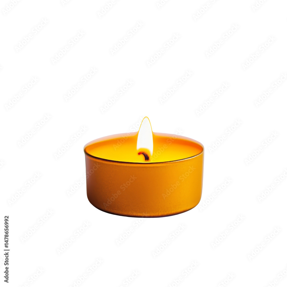 Poster glowing orange candle with flickering flame, perfect for creating warm and inviting atmosphere. idea