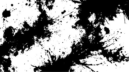 Abstract Black Ink Splatter Texture on White Background, Grunge Paint Splash Art