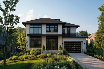 Modern home with landscaping