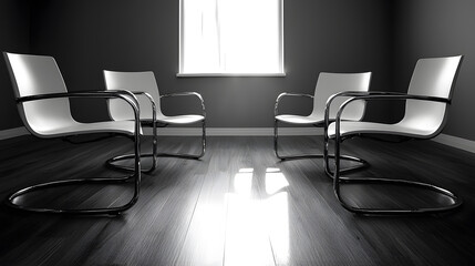 Gathering of empty chairs afternoon light still life intimate setting minimalist perspective