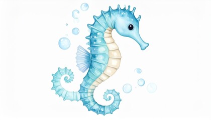 Fototapeta premium Enchanting underwater encounter, a seahorse navigating sparkling world of bubbles