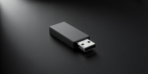 Sleek Black USB Flash Drive on Dark Background Professional Product Shot