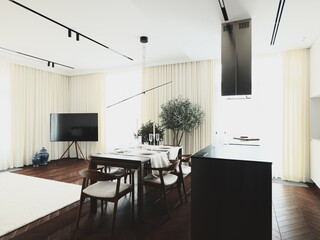 Exploring Modern Minimalist Living and Dining Space Featuring an Elegant and Chic Design