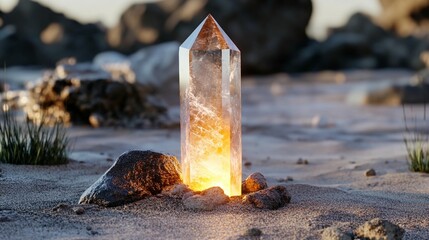 Glowing Crystal on Beach
