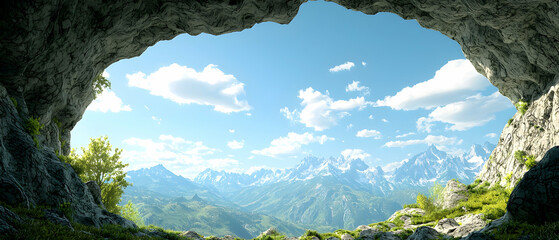 Scenic Mountain View From Cave Entrance