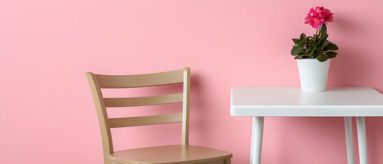 Light Pink Room With Wooden Chair and White Table