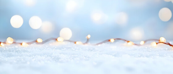 Warm Winter Snow Background With String Lights