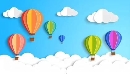 Printed roller blinds Set of colorful balloons flying in the sky with an abstract background and clouds