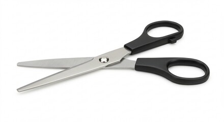 Fototapeta premium Black Handle Scissors with Steel Blades on White Background