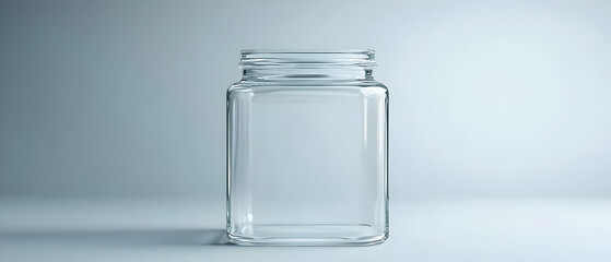 Clear Square Glass Jar On Light Gray Background