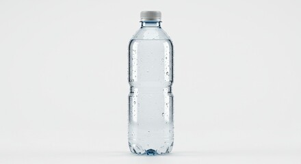 Clear Plastic Water Bottle with Condensation on White Background
