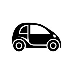 A flat, filled black silhouette of a compact passenger car in side view, with rounded edges and two solid wheels
