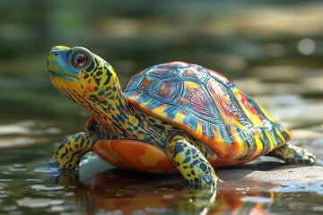 Obraz premium colorful turtle in 3d by generative ai