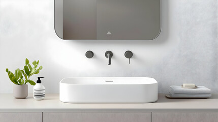 Modern Minimalist White Bathroom Sink With Grey Decor