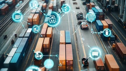 Next-gen supply chain logistics with real-time tracking information visualization. Industry concept
- Powered by Adobe