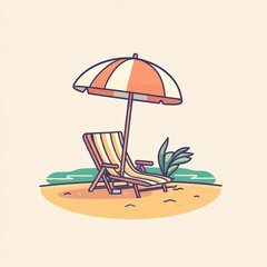A cozy beach chair under a striped umbrella, with a cold drink and ocean breeze