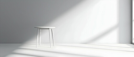 Empty White Room With Table Under Sunlight