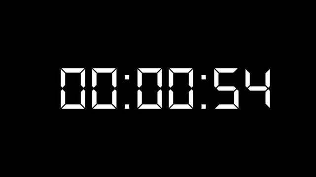 1 minutes countdown timer animation suitable for business. Featuring High-Visibility LED Display. White digital clock timer.4k motion.