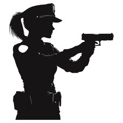 Female police officer aiming gun silhouette