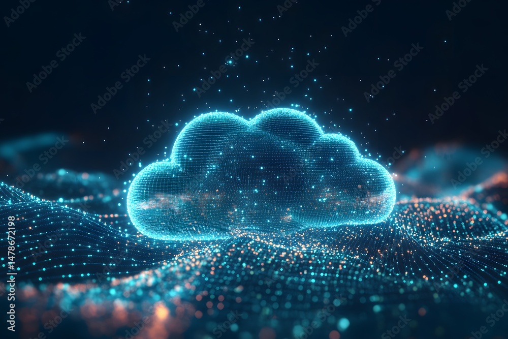 Poster abstract cloud computing illustration representing data storage and technology concepts