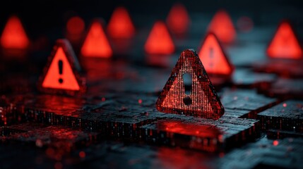 Digital Cybersecurity Breach Warning with Red Alert Symbols