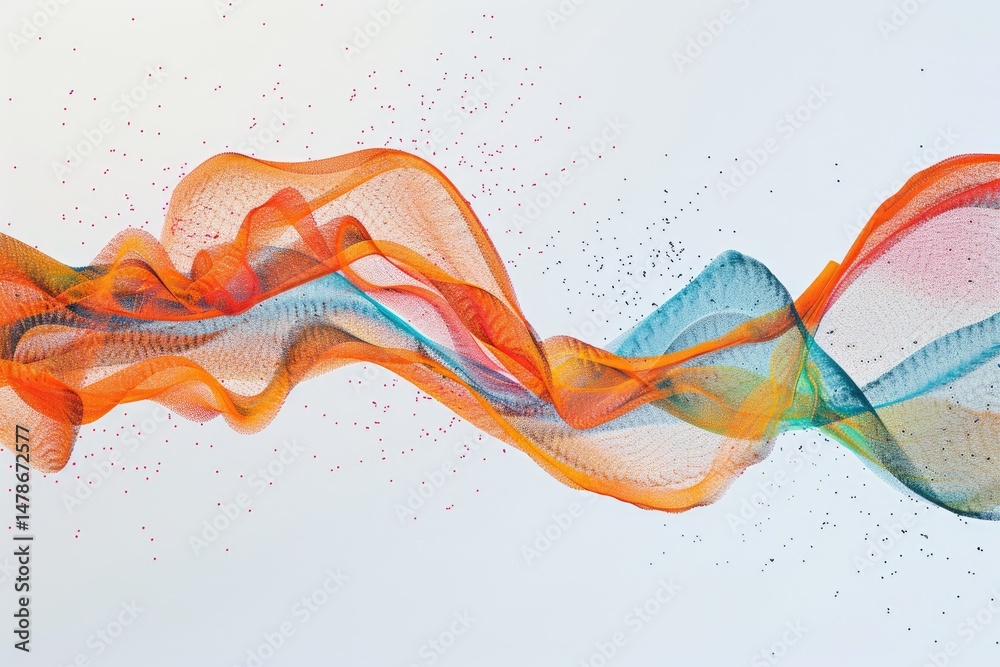 Fototapete Flowing digital waves with glowing particles on a white background. Abstract line art or digital wave with gradient colorful color flowing with background. Futuristic abstract concept. Energy. AIG51.